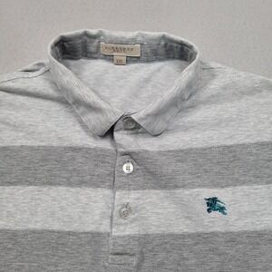 Burberry Brit Mens XXL Gray Teal Striped Short Sleeve Cotton Polo Shirt